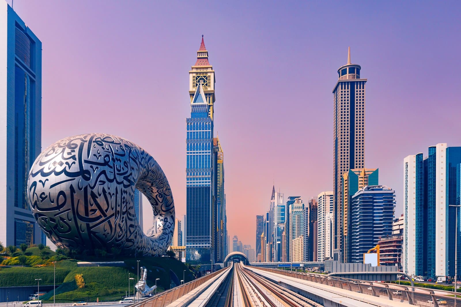 Sheikh Zayed Road with the Museum of the Future, Dubai